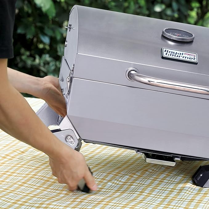 Royal Gourmet GT1001 Stainless Steel Portable Grill, 10000 BTU BBQ Tabletop Gas Grill with Folding Legs and Lockable Lid,