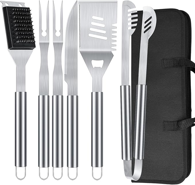 BBQ Grill Tools Set 16-inch Heavy Duty, 6 Pcs- Barbecue Utensils Kit for Camping, Kitchen, Outdoor Cooking,Suitable as a