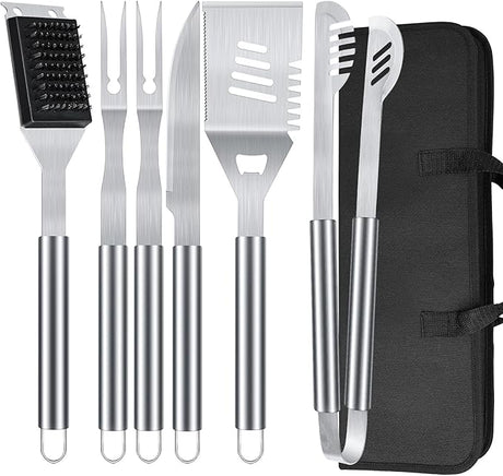 BBQ Grill Tools Set 16-inch Heavy Duty, 6 Pcs- Barbecue Utensils Kit for Camping, Kitchen, Outdoor Cooking,Suitable as a