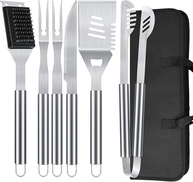 BBQ Grill Tools Set 16-inch Heavy Duty, 6 Pcs- Barbecue Utensils Kit for Camping, Kitchen, Outdoor Cooking,Suitable as a