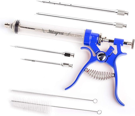 Meat Injector Marinade Gun Stainless Steel Outdoor Kit Flavor Food Syringes & 4 Marinades Needles for BBQ Grill Smoker