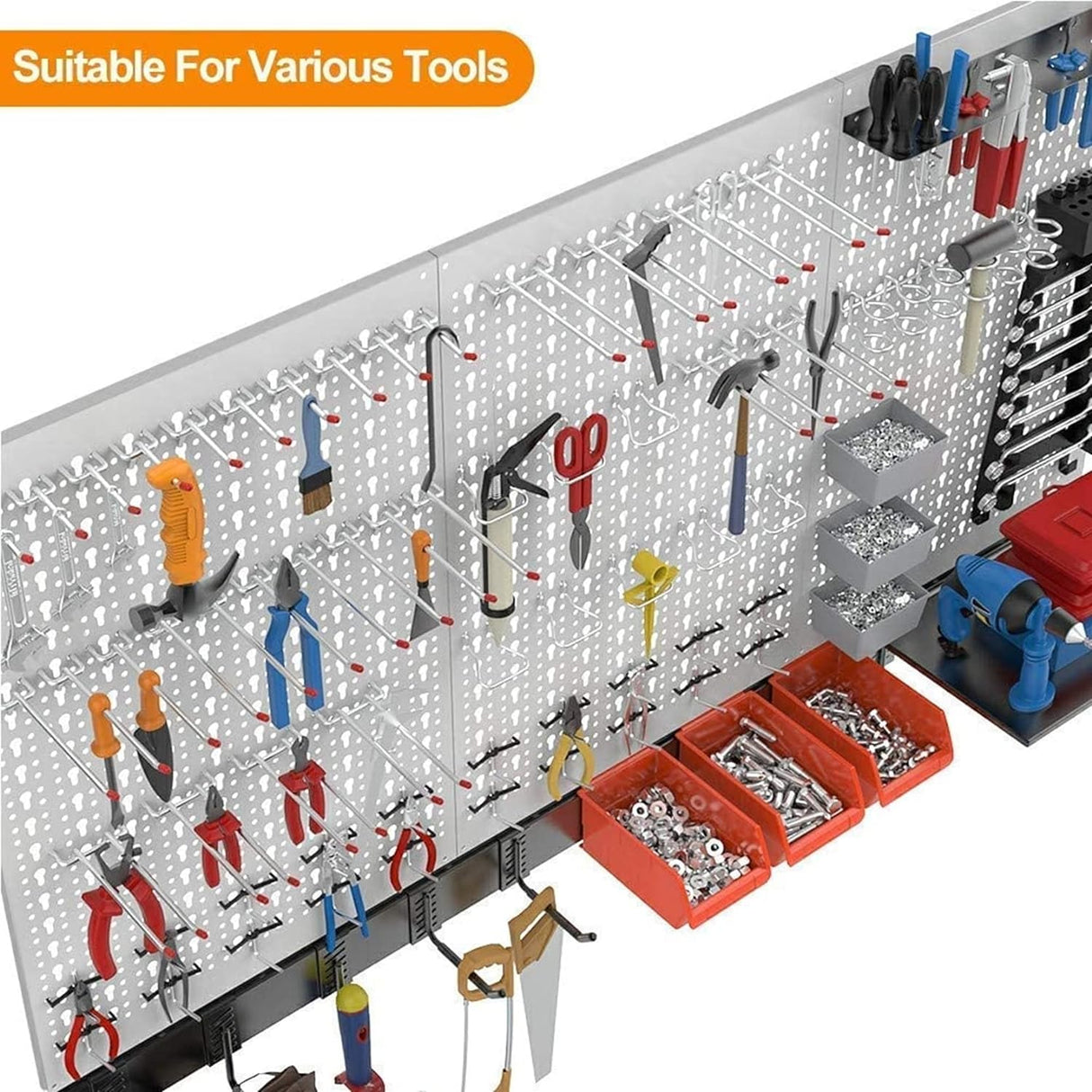 TORACK 109Pcs Pegboard Wall Organizer 4 ft. Garage Metal Pegboard Standard Utility Tool Storage Kit w/Toolboard Hooks &