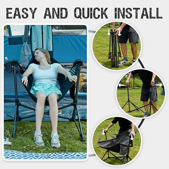 Portal Hammock Camping Chair, Portable Outdoor Swinging Chairs, Rocking Chair for Adults with Adjustable Back and Height for