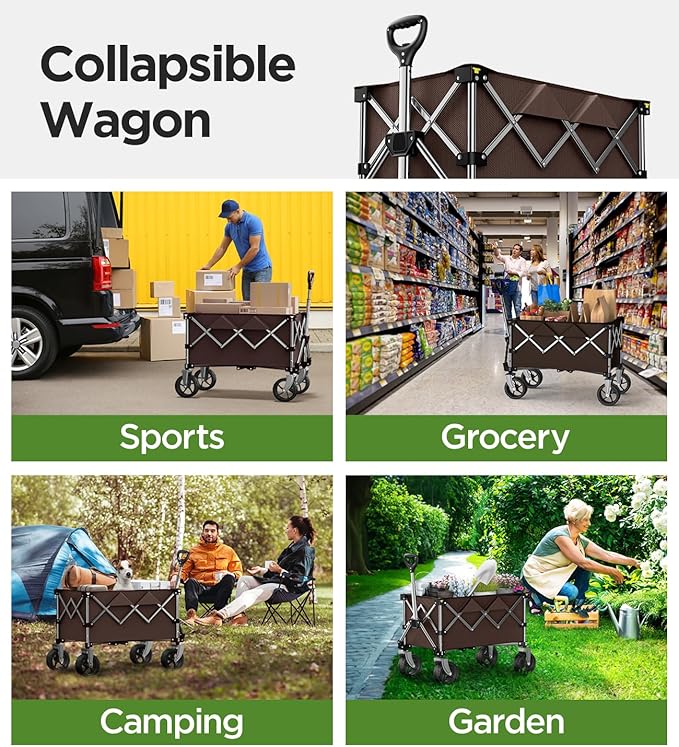 Beach Wagon,CollapsibleWagon 220lbs with Big Wheels Foldable Wagon Carts,Portable Utility for Garden Grocery Sports Camping