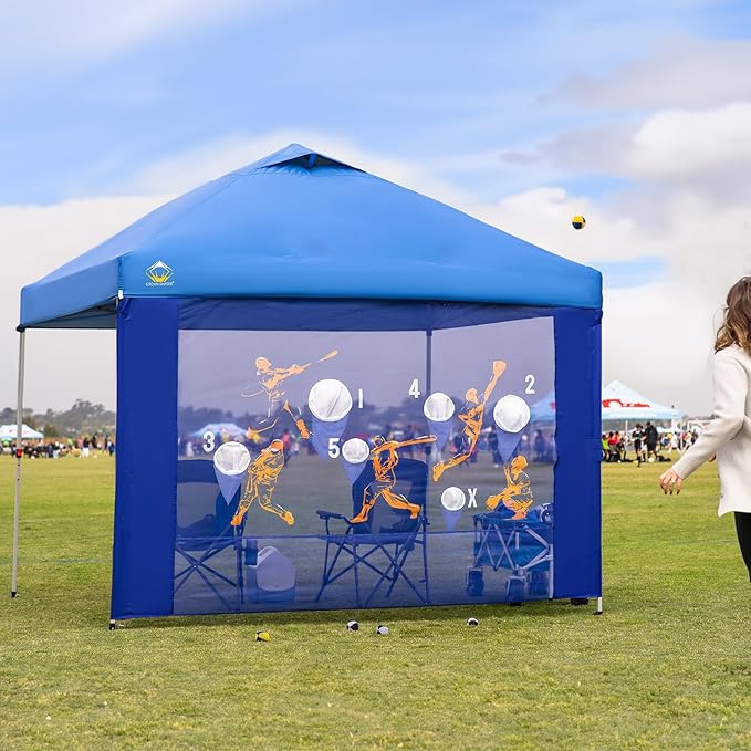 CROWN SHADES 10x10 Pop Up Canopy Tent with Game Netting - Beach Tent with One Push Setup - Outdoor Sun Shade for Events,