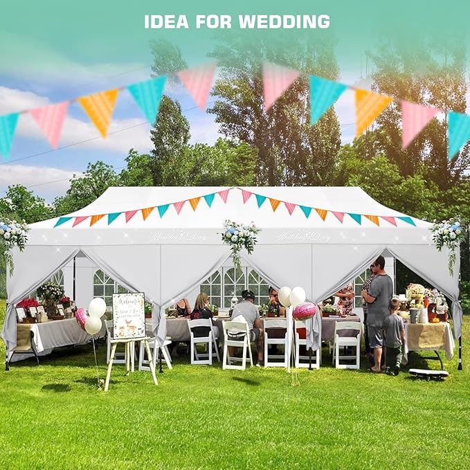 COBIZI 10x30 Pop Up Canopy Tent Heavy Duty with 8 Removable Sidewalls, Commercial Portable Tents for Parties Ez Up Canopy