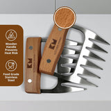 Kitchen Mama Meat Claws: Stainless Steel Shredder Claws with Wooden Handle for BBQ, Shredding, Pulling Pork, Chicken, Beef,