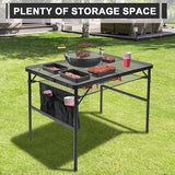 Folding Grill 3x2 FT Portable Camping Table, Lightweight Height Adjustable Metal Picnic Outdoor Table with Mesh Desktop and