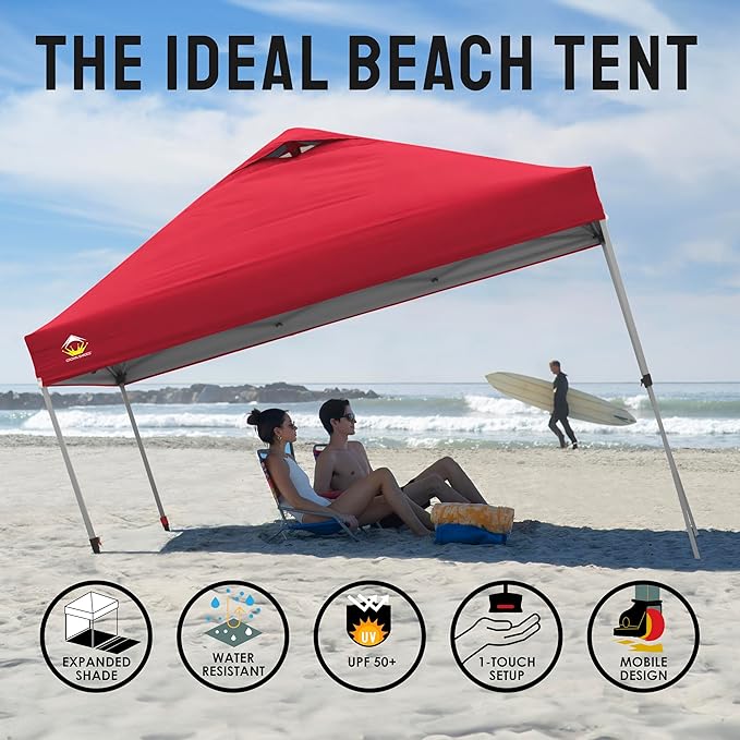 CROWN SHADES 10x10 Pop Up Canopy Tent - Patented Center Lock One Push Instant Outdoor Canopy Beach Tent with STO-N-Go Bag 8