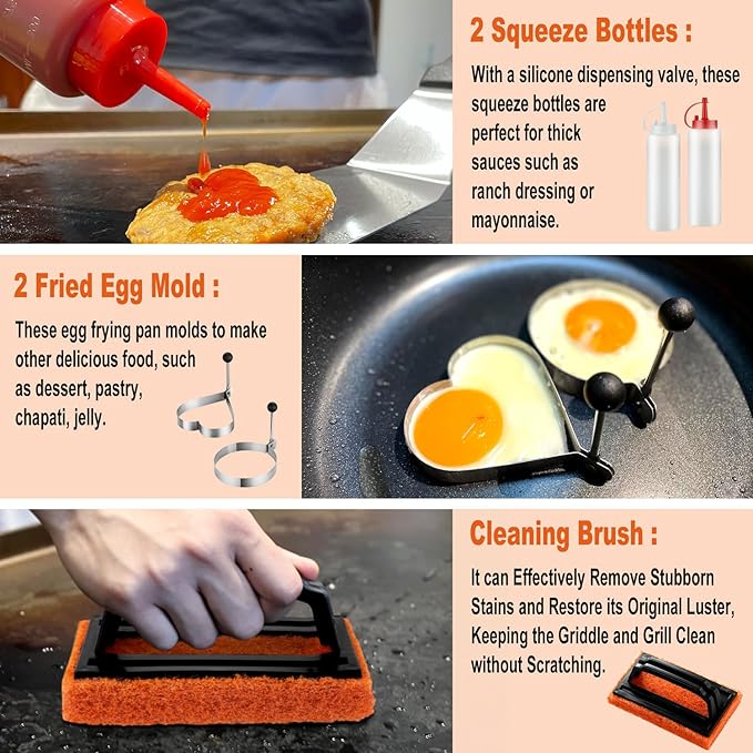 38PCS Griddle Accessories Kit, Professional Grill Tools Set for Outdoor Barbecue, Stainless Steel Griddle Spatula Set with