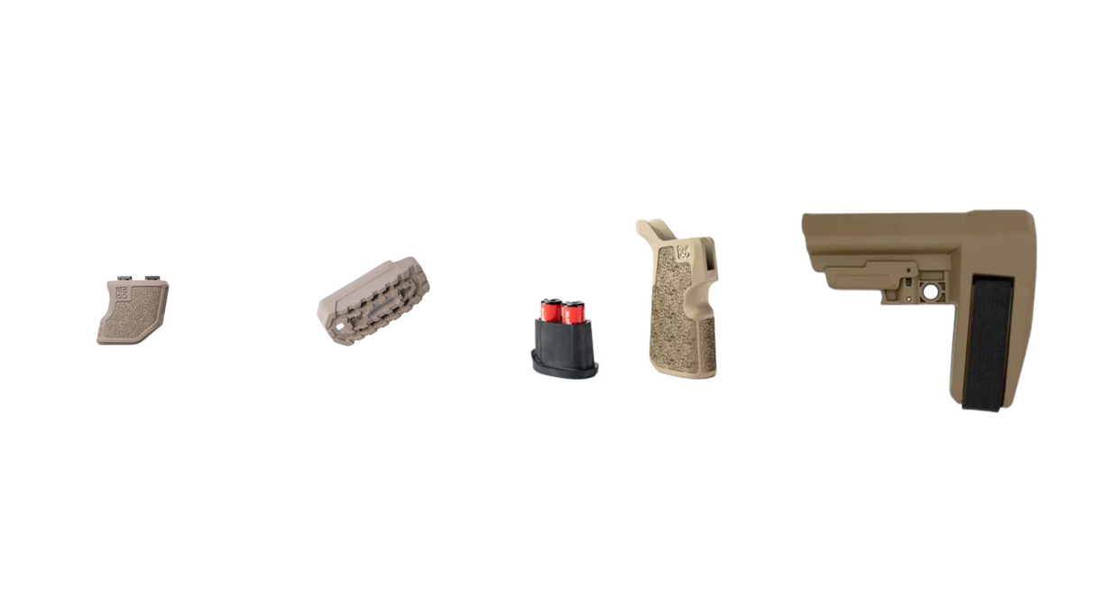 Flat Dark Earth SB Tactical SBA6 shown with Flat Dark Earth furniture and Coyote Brown DOS Boot example bundle components