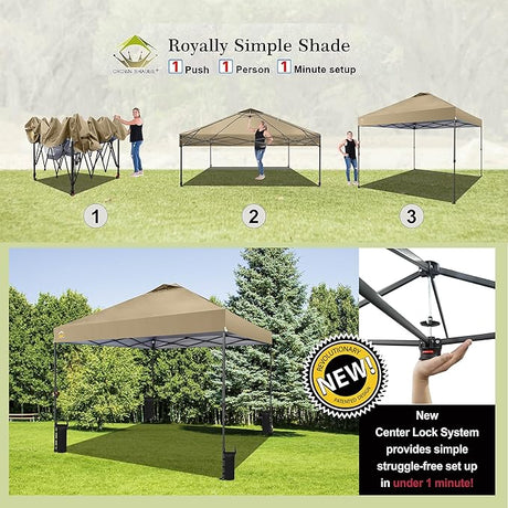 CROWN SHADES 10x10 Pop Up Canopy Tent - Patented Center Lock One Push Instant Outdoor Canopy Beach Tent with STO-N-Go Bag 8