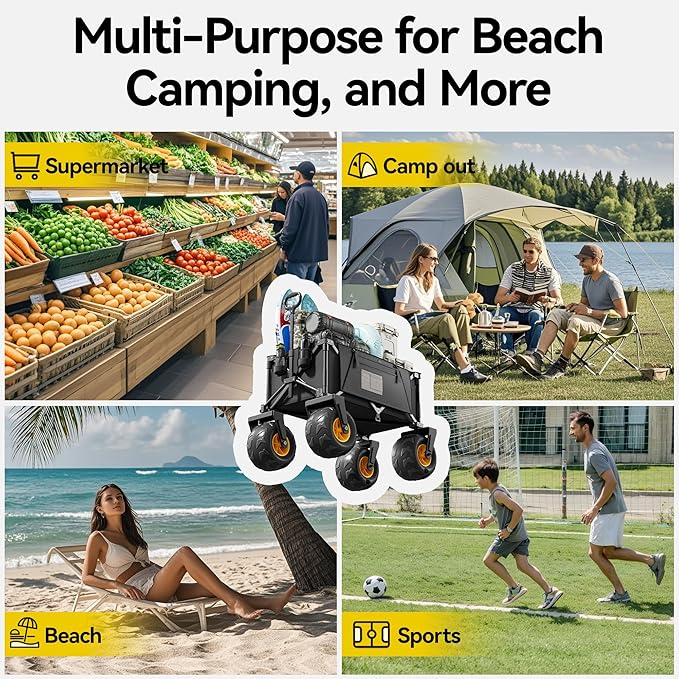 DXZ Beach Wagon Cart with Big Wheels for Sand - Folding Collapsible Wagon, Heavy Duty Wagons Carts Foldable for Beach,