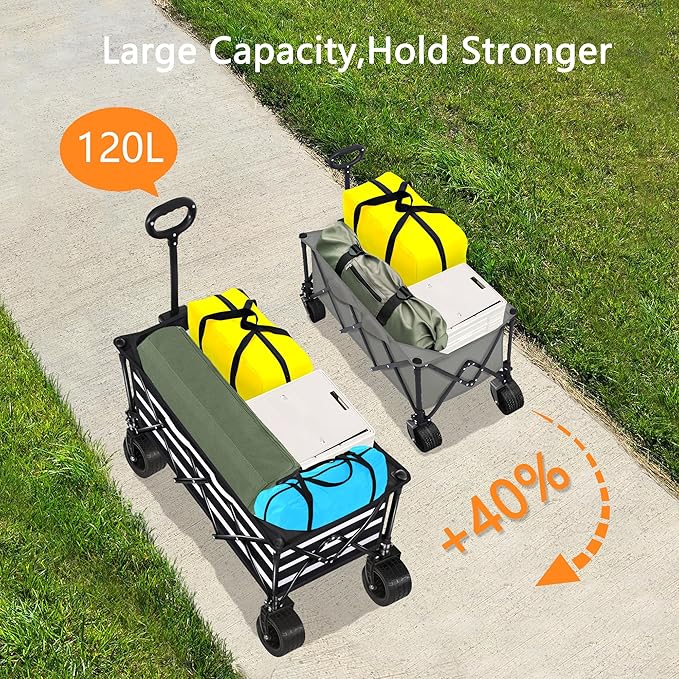 Wagons Carts Foldable with All-Terrain Big Wheels 400 LBS, Heavy Duty Collapsible Utility Wagon Cart, Folding Grocery Cart