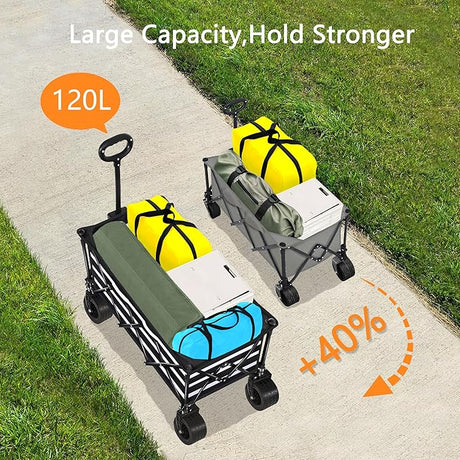 Wagons Carts Foldable with All-Terrain Big Wheels 400 LBS, Heavy Duty Collapsible Utility Wagon Cart, Folding Grocery Cart