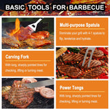 grilljoy 24PCS BBQ Grill Tools Set with Meat Thermometer and Injector - Extra Thick Stainless Steel Fork, Spatula& Tongs -