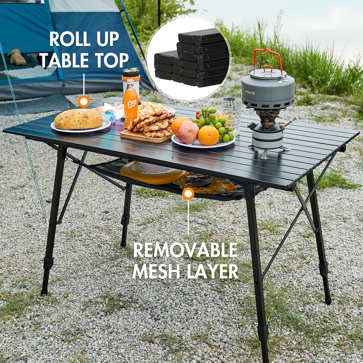 PORTAL Camping Table Portable Foldable with Adjustable Legs, Aluminum Folding Table Roll Up Table with Carrying Bag for