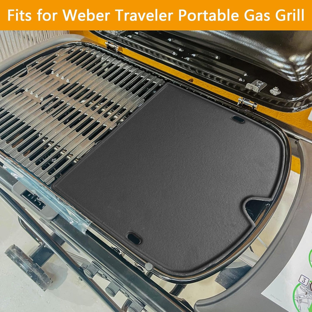 BBQ-PLUS Cooking Griddle Portable Grill Accessories for Weber 901001 Traveler Griddle, BBQ Cast Iron Grill Plate Replacement