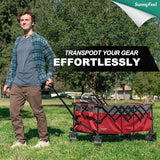 SUNNYFEEL 49''L 550lbs Heavy Duty Wagon Cart Foldable with Wheels,Extra Long Fold Up Wagons Carts with Side Pocket and