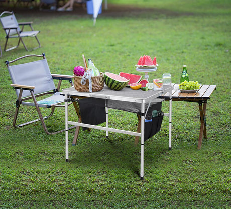 Nice C Square Table for Grill, Folding Table, Camping Table, Outdoor Table, Card Table, Height Adjustable, Mesh Bag