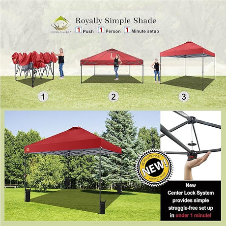 CROWN SHADES 10x10 Pop Up Canopy Tent - Patented Center Lock One Push Instant Outdoor Canopy Beach Tent with STO-N-Go Bag 8