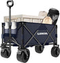LUXCOL Collapsible Folding Wagon, Heavy Duty Utility Beach Wagon Cart for Sand with Big Wheels, Adjustable Handle&Drink