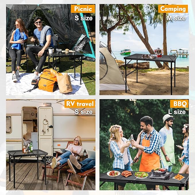 Camping Table with Mesh Desktop, Lightweight & Portable Small Folding Grill Table, Height Adjustable Metal Outdoor Table for