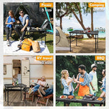 Camping Table with Mesh Desktop, Lightweight & Portable Small Folding Grill Table, Height Adjustable Metal Outdoor Table for