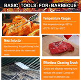grilljoy 24PCS BBQ Grill Tools Set with Meat Thermometer and Injector - Extra Thick Stainless Steel Fork, Spatula& Tongs -
