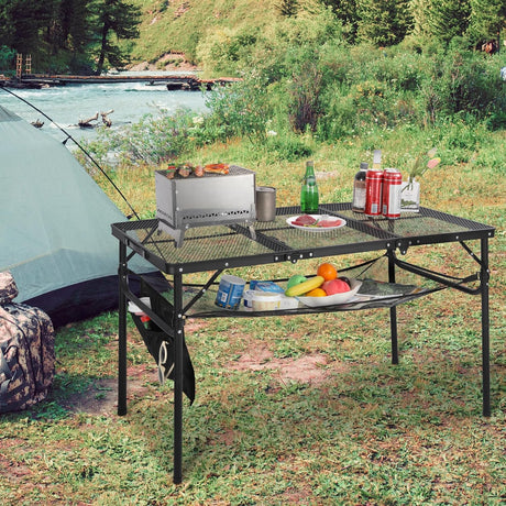 REDCAMP 48x24 Long Folding Grill Table for Outside, Lightweight Portable Double Layer Metal Aluminum Outdoor Grill Table