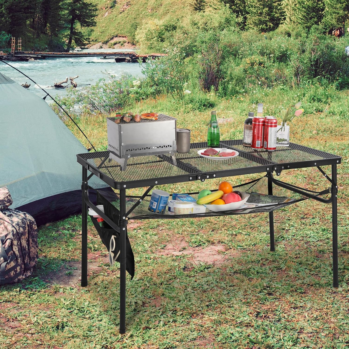 RedSwing Folding Grill Table, Lightweight Portable Grill Stand Table for Outdoor Camping Picnic BBQ, Adjustable Height,