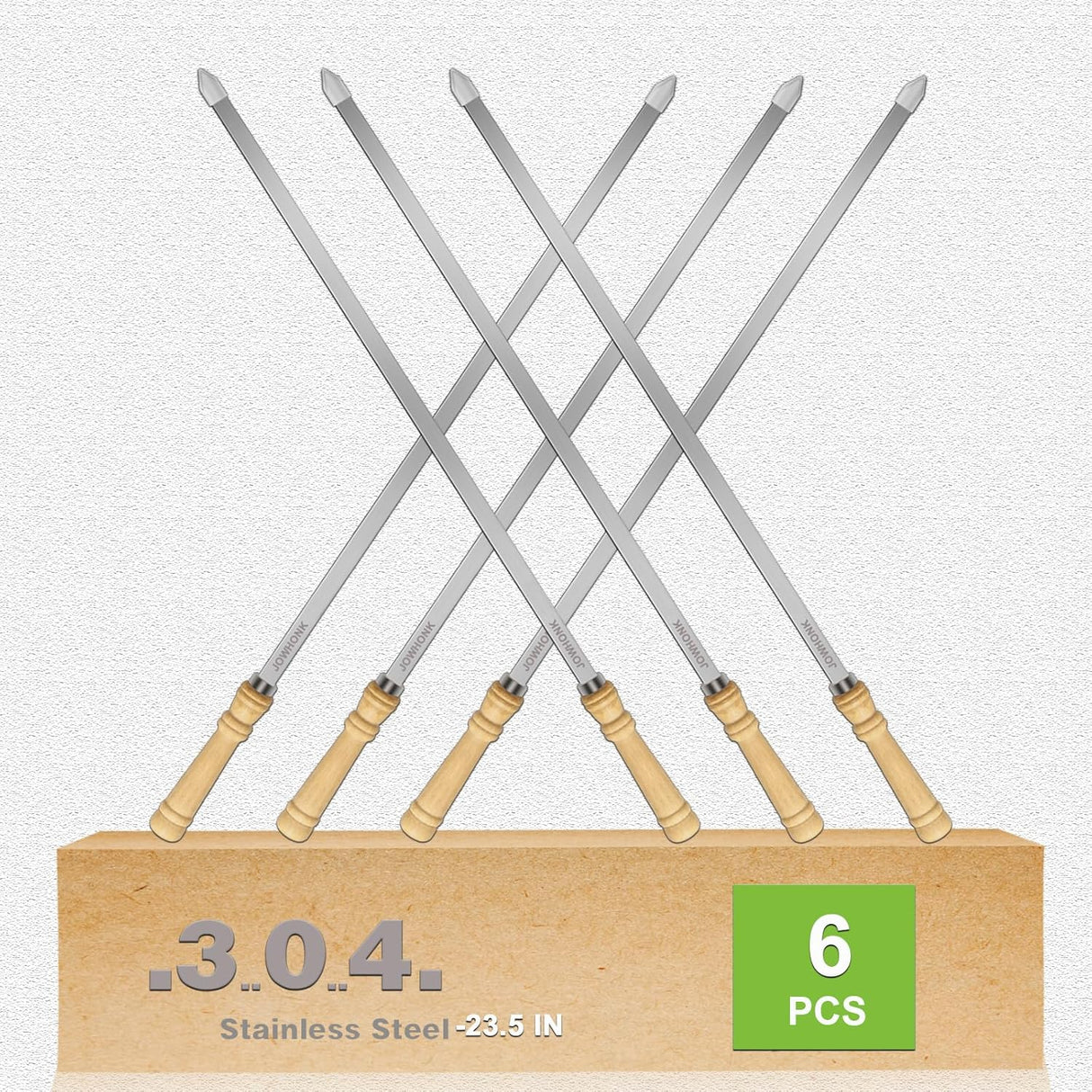 23.5" Long 304 Stainless Steel Skewers for Kabobs with Wood Handle,Heavy Duty Wide Flat Metal Kebab Skewer,Kabob Skewers for