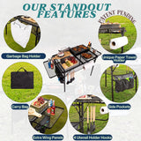 Folding Table w/ Carry Bag, Paper Towel Holder, Garbage Holder, Wing Panels, 3x2 FT Foldable Table for Portable Grill,