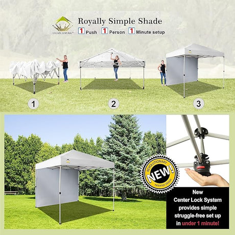 CROWN SHADES 8x8 Pop Up Canopy with 1 Side Wall - Beach Tent with One Push Setup - Outdoor Sun Shade for Events, Parties,