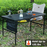 Folding Grill Table, 4x2 FT Portable Camping Table, Lightweight Height Adjustable Metal Tables with Mesh Desktop and Mesh