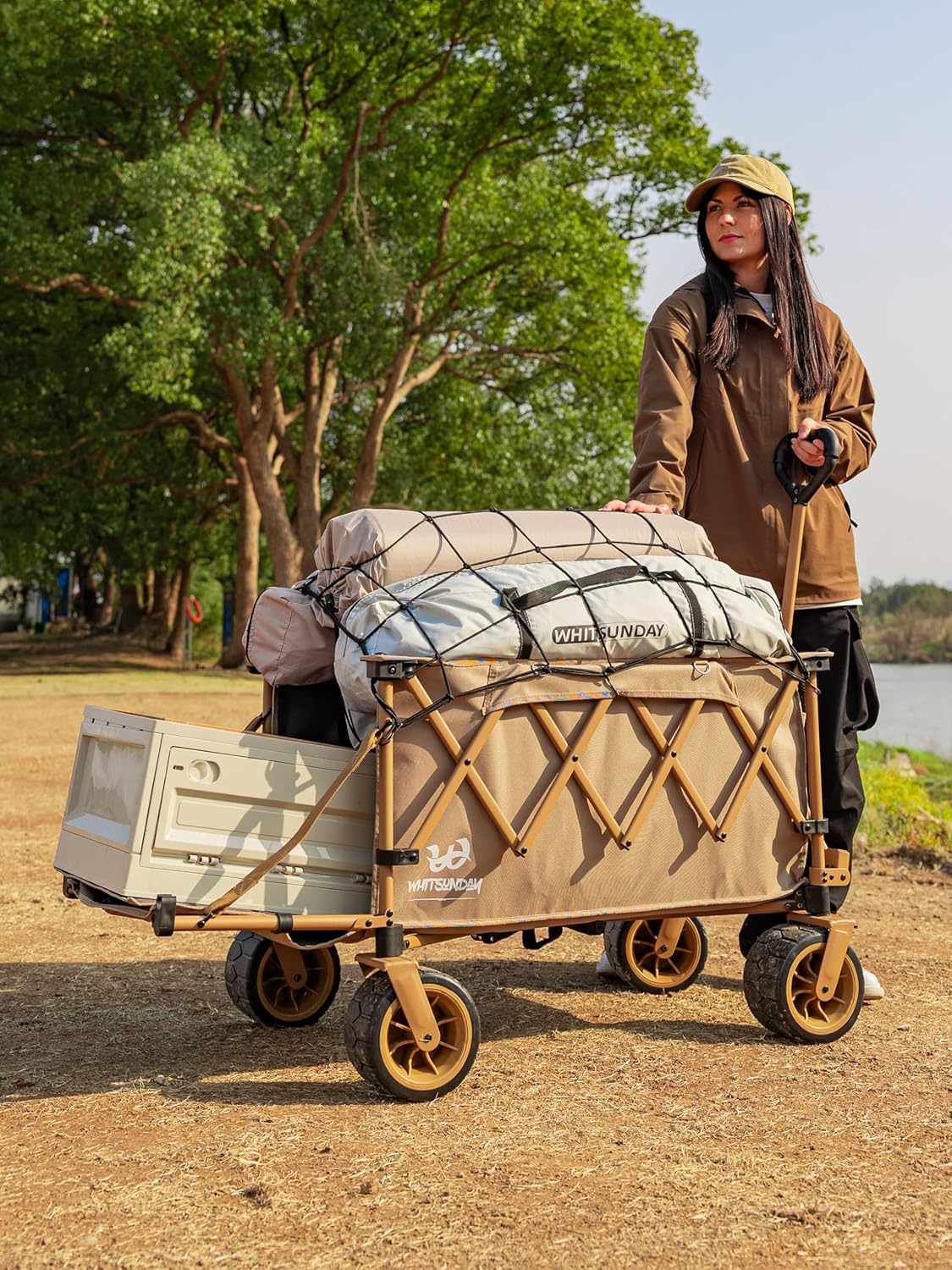 Whitsunday Collapsible Folding Wagon Heavy Duty Utility Beach Wagons with Opened Tailgate and All-Terrain Wheels for