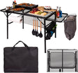 Folding Table w/ Carry Bag, Paper Towel Holder, Garbage Holder, Wing Panels, 3x2 FT Foldable Table for Portable Grill,