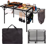 Folding Table w/ Carry Bag, Paper Towel Holder, Garbage Holder, Wing Panels, 3x2 FT Foldable Table for Portable Grill,