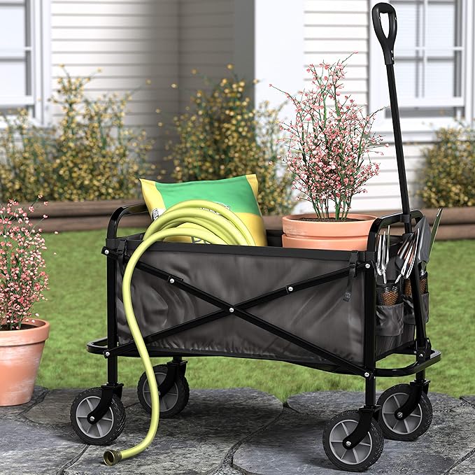 Amazon Basics Collapsible Folding Heavy Duty Utility Wagon for Outdoor Sports, 265 pounds Weight Capacity, Camping, Garden,