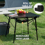 PORTAL Camping Table Foldable Portable with Adjustable Legs, Aluminum Folding Table Roll Up Table with Carrying Bag for