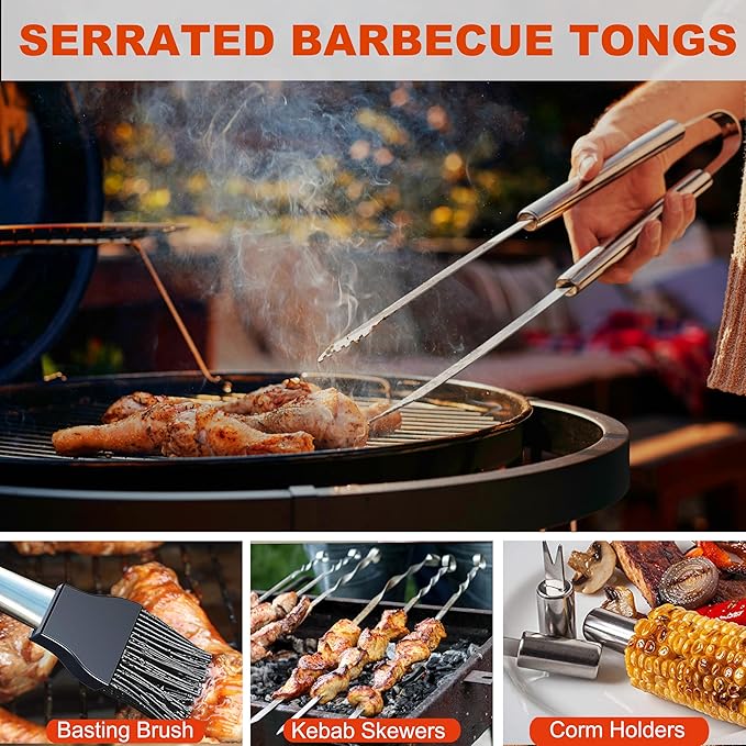 Grilljoy BBQ Accessories Grill Tools Set - 22PCS Stainless Steel Barbecue Grill Accessories for Outdoor Grill with Black