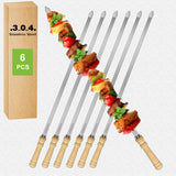 21.5" Long 304 Stainless Steel Skewers for Grilling with Wood Handle,Wide Flat Metal Skewers for Kabobs,Kabob Skewer,BBQ