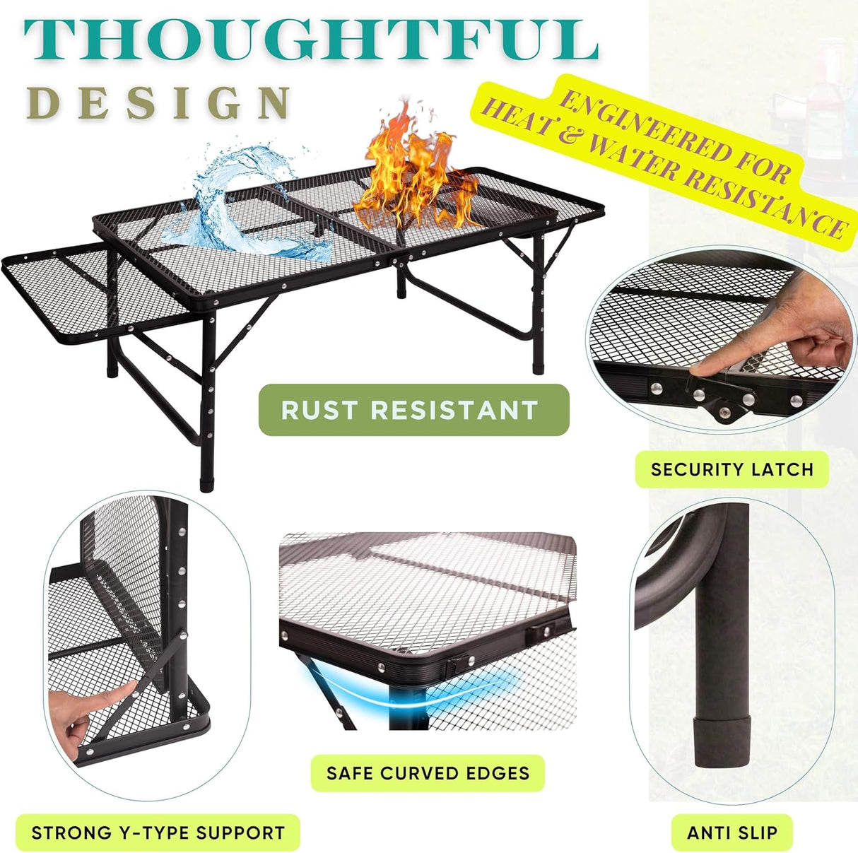 Folding Table w/ Carry Bag, Paper Towel Holder, Garbage Holder, Wing Panels, 3x2 FT Foldable Table for Portable Grill,