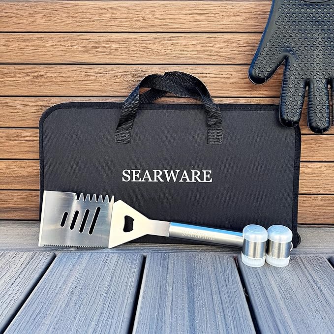 Barbecue Grill Tool Set - Stainless Steel - Strong Durable Design - Heat Resistant Glove & Bristle Free Grill Brush -