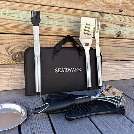 Barbecue Grill Tool Set - Stainless Steel - Strong Durable Design - Heat Resistant Glove & Bristle Free Grill Brush -
