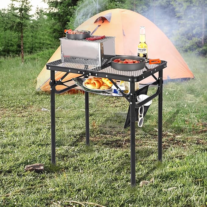 RedSwing Folding Grill Table, Lightweight Height Adjustable Aluminum Table with Mesh Desktop and Mesh Bag for Outdoor
