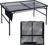 Folding Grill Table, 4x2 FT Portable Camping Table, Lightweight Height Adjustable Metal Tables with Mesh Desktop and Mesh
