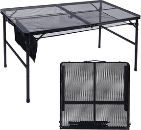 Folding Grill Table, 4x2 FT Portable Camping Table, Lightweight Height Adjustable Metal Tables with Mesh Desktop and Mesh