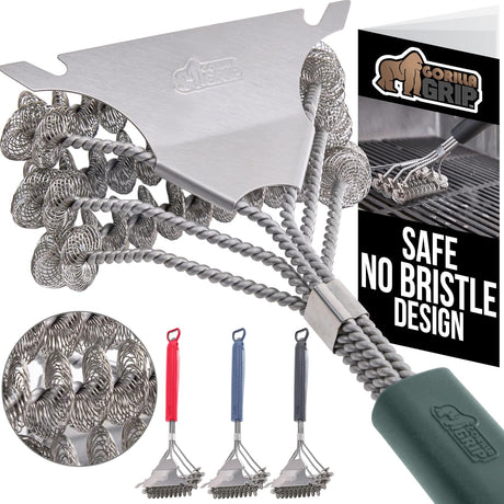 GORILLA GRIP Heavy Duty No Bristle Triple Helix Grill Brush with Scraper for Outdoor Grills, Safe Steam Cleaning, Oversized