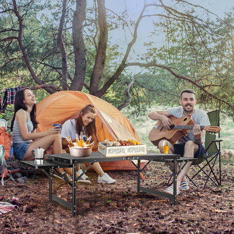 Grill Table 3FT+1.4 FT Folding Table with 2 Wing Panels with Mesh Desktop 2 Height Adjustable Portable Grill for Outdoor